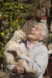 Senior women and dog